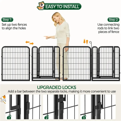 Dog Playpen 6/8/12/16 Panels Metal Pet Playpen, Outdoor Indoor Dog Exercise Barrier Fence, 24/32/40/47 inch