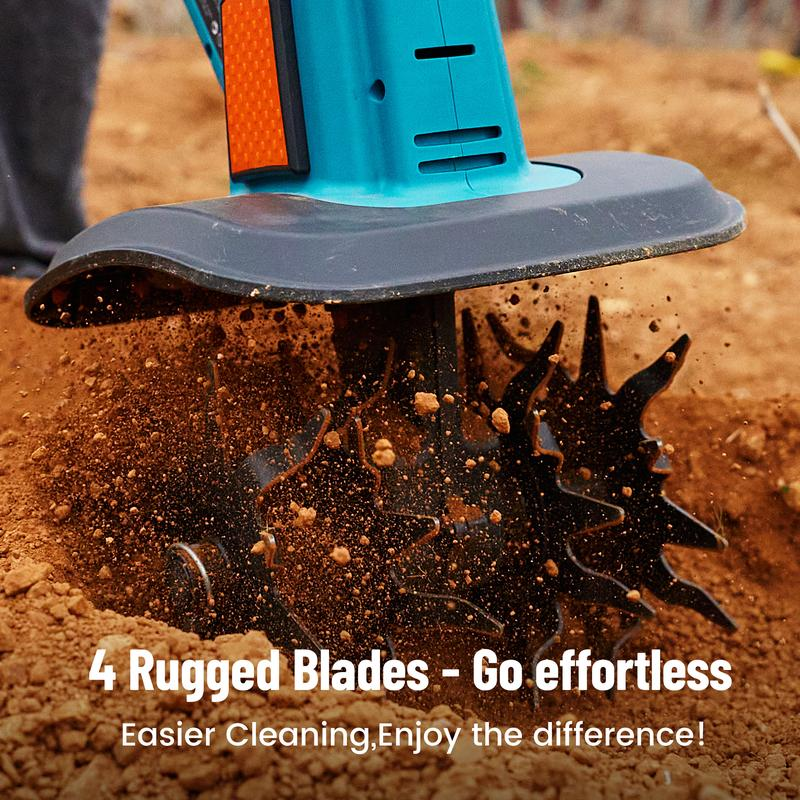Electric Tiller for Gardening, 300 RPM Rototiller Cordless Cultivator