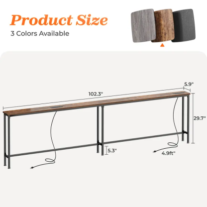 102 Inch Sofa Table with 2 Power Outlets and USB-C Ports