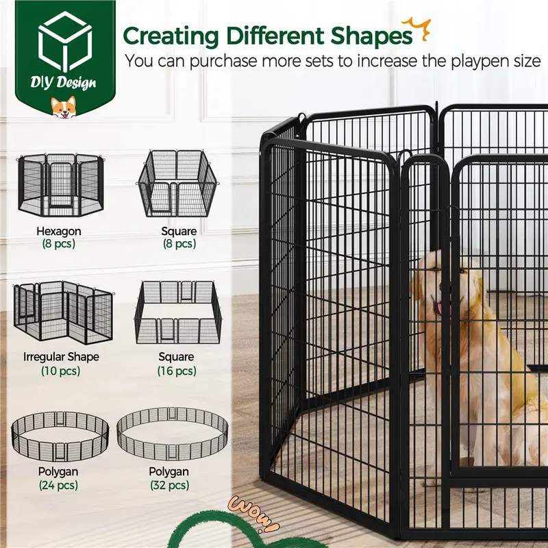 Dog Playpen 6/8/12/16 Panels Metal Pet Playpen, Outdoor Indoor Dog Exercise Barrier Fence, 24/32/40/47 inch