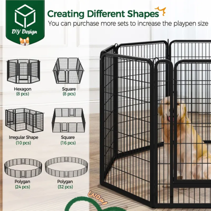 Dog Playpen 6/8/12/16 Panels Metal Pet Playpen, Outdoor Indoor Dog Exercise Barrier Fence, 24/32/40/47 inch
