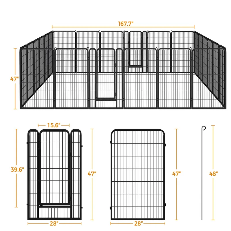 Dog Playpen 6/8/12/16 Panels Metal Pet Playpen, Outdoor Indoor Dog Exercise Barrier Fence, 24/32/40/47 inch