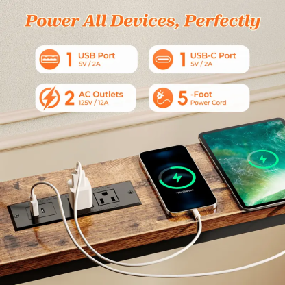 102 Inch Sofa Table with 2 Power Outlets and USB-C Ports