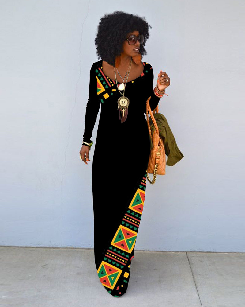Juneteenth Crew Neck Long Sleeve Dress（Buy 2 Free Shipping)