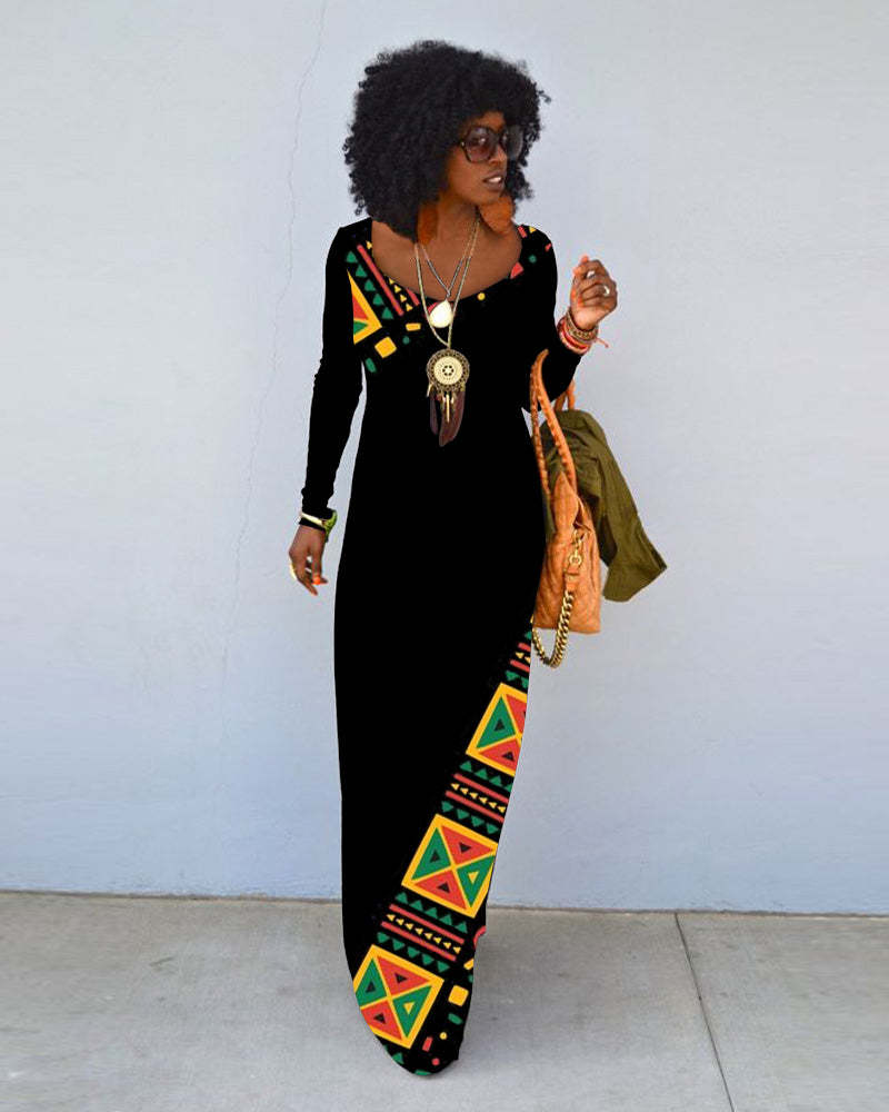 Juneteenth Crew Neck Long Sleeve Dress（Buy 2 Free Shipping)