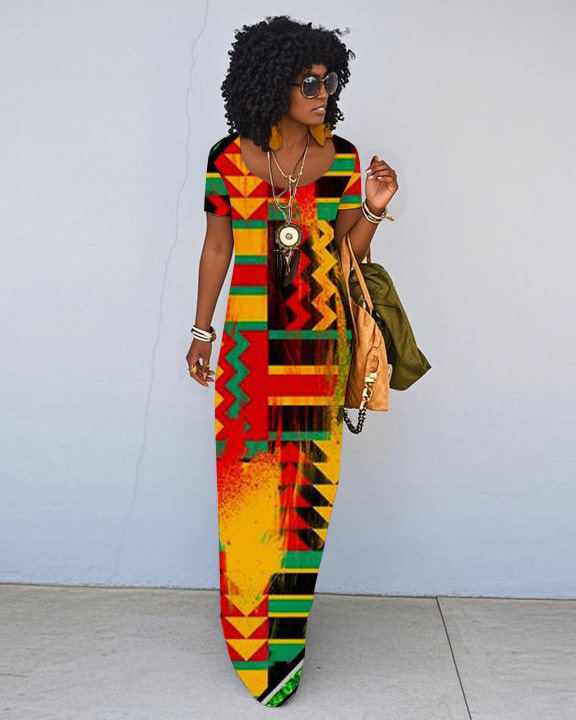 Celebrate Juneteenth Short Sleeve Crewneck Maxi Dress（Buy 2 Free Shipping)