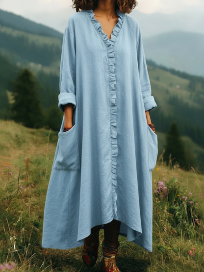 Vintage Lace V-neck Irregular Hem Dress (Buy 2 Free Shipping)