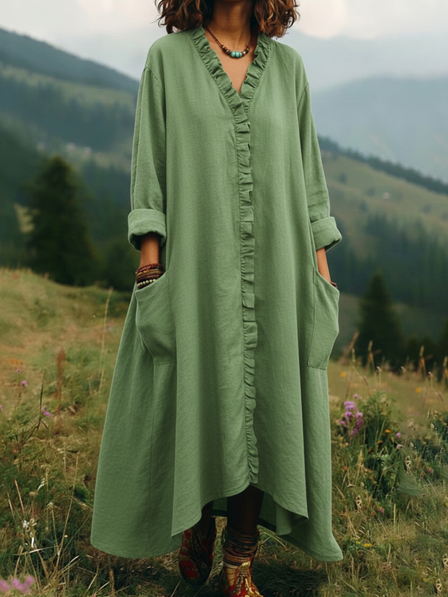 Vintage Lace V-neck Irregular Hem Dress (Buy 2 Free Shipping)