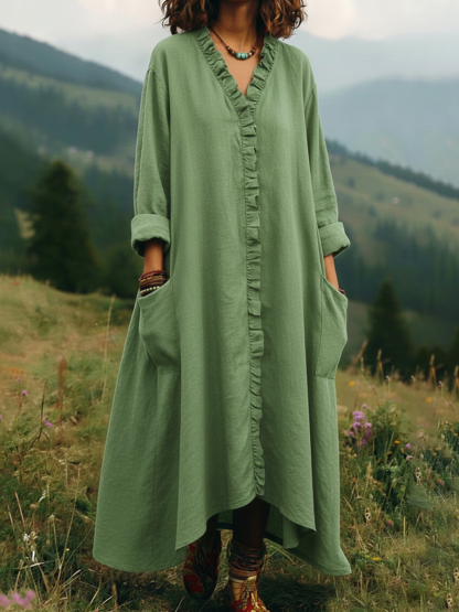 Vintage Lace V-neck Irregular Hem Dress (Buy 2 Free Shipping)