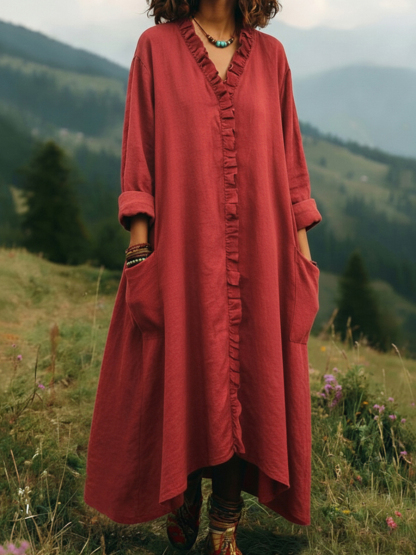 Vintage Lace V-neck Irregular Hem Dress (Buy 2 Free Shipping)