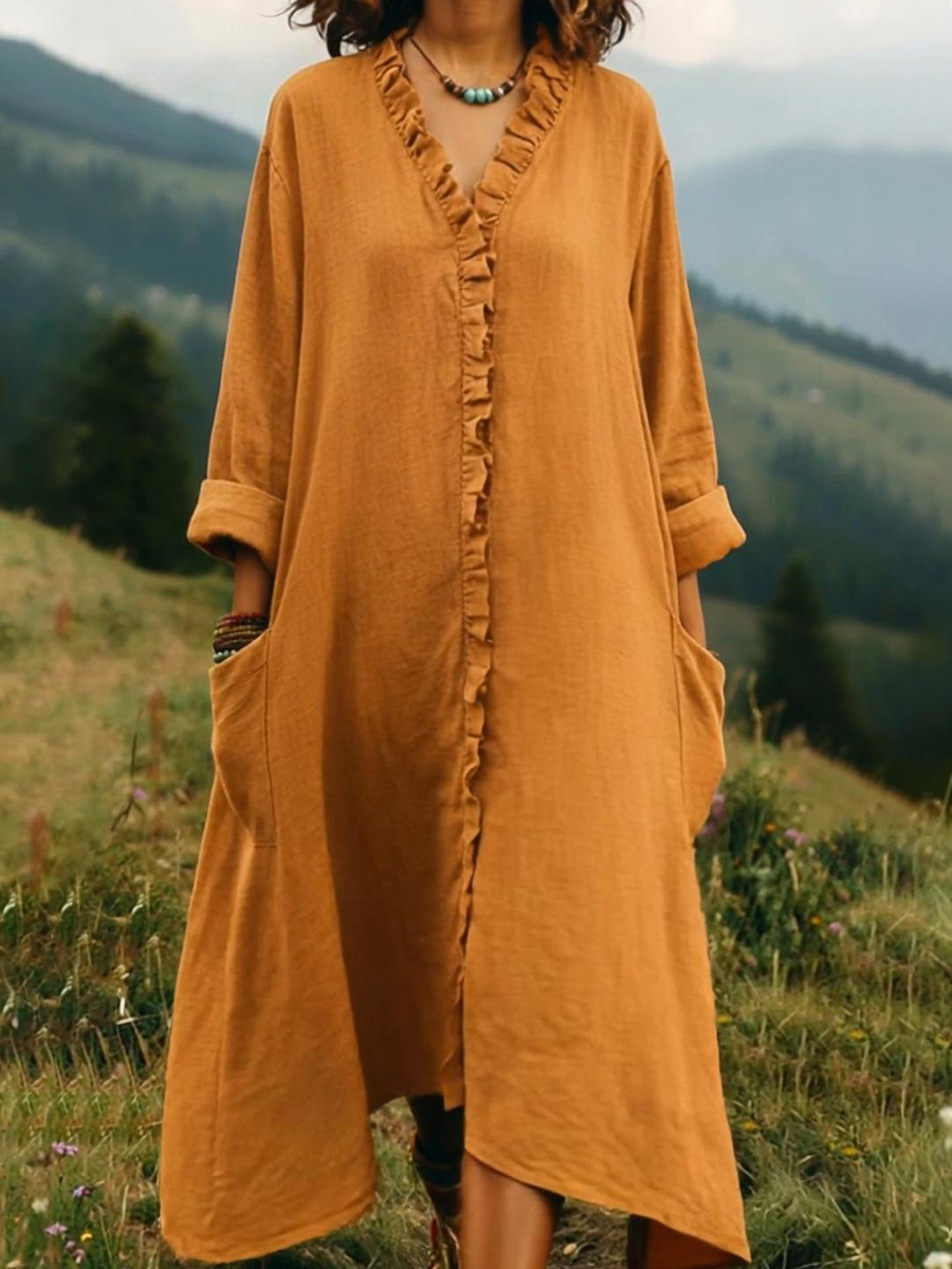 Vintage Lace V-neck Irregular Hem Dress (Buy 2 Free Shipping)