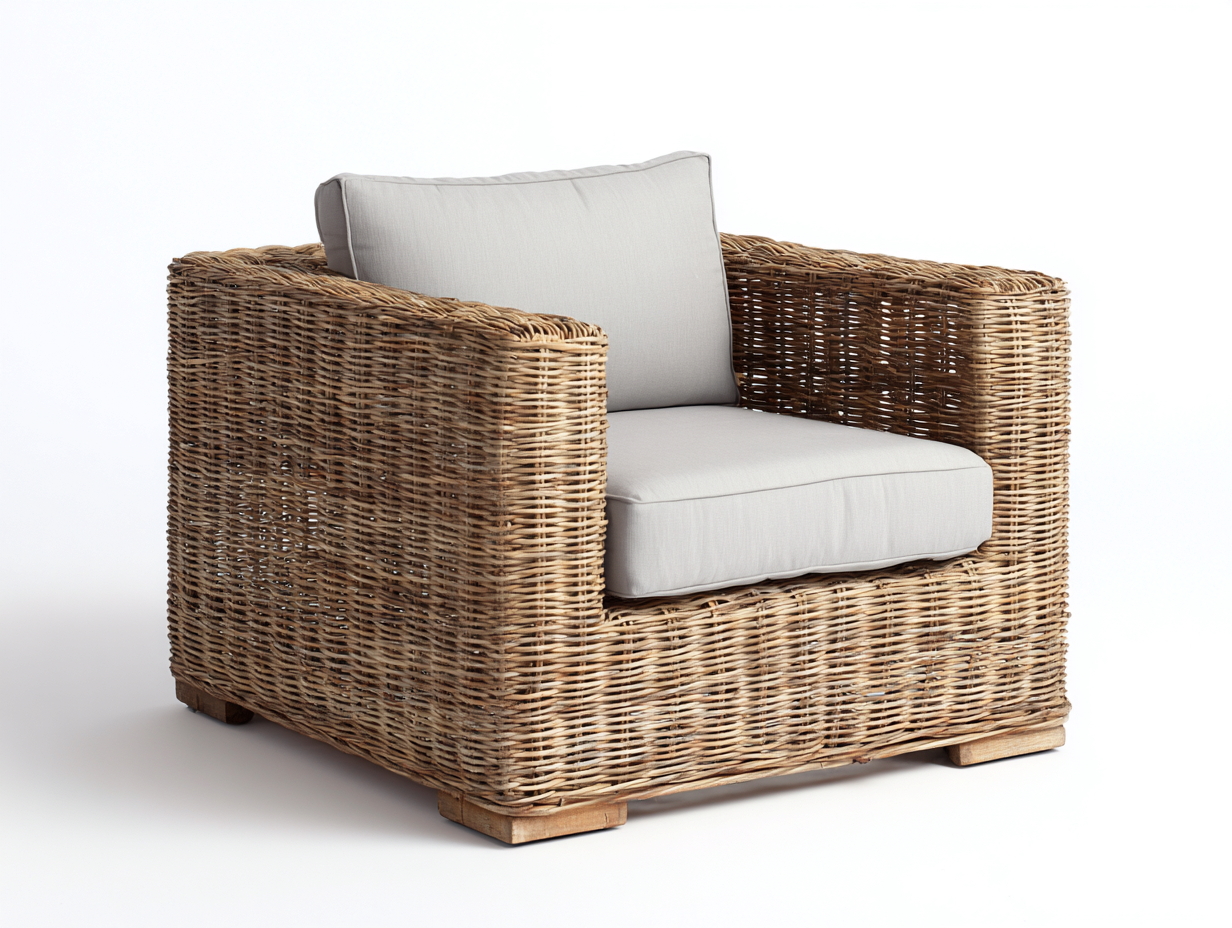 Fauteuil en rotin naturel 85x80x75 cm - beige-brun - assise pour salon et terrasse design intemporel-Havenuna