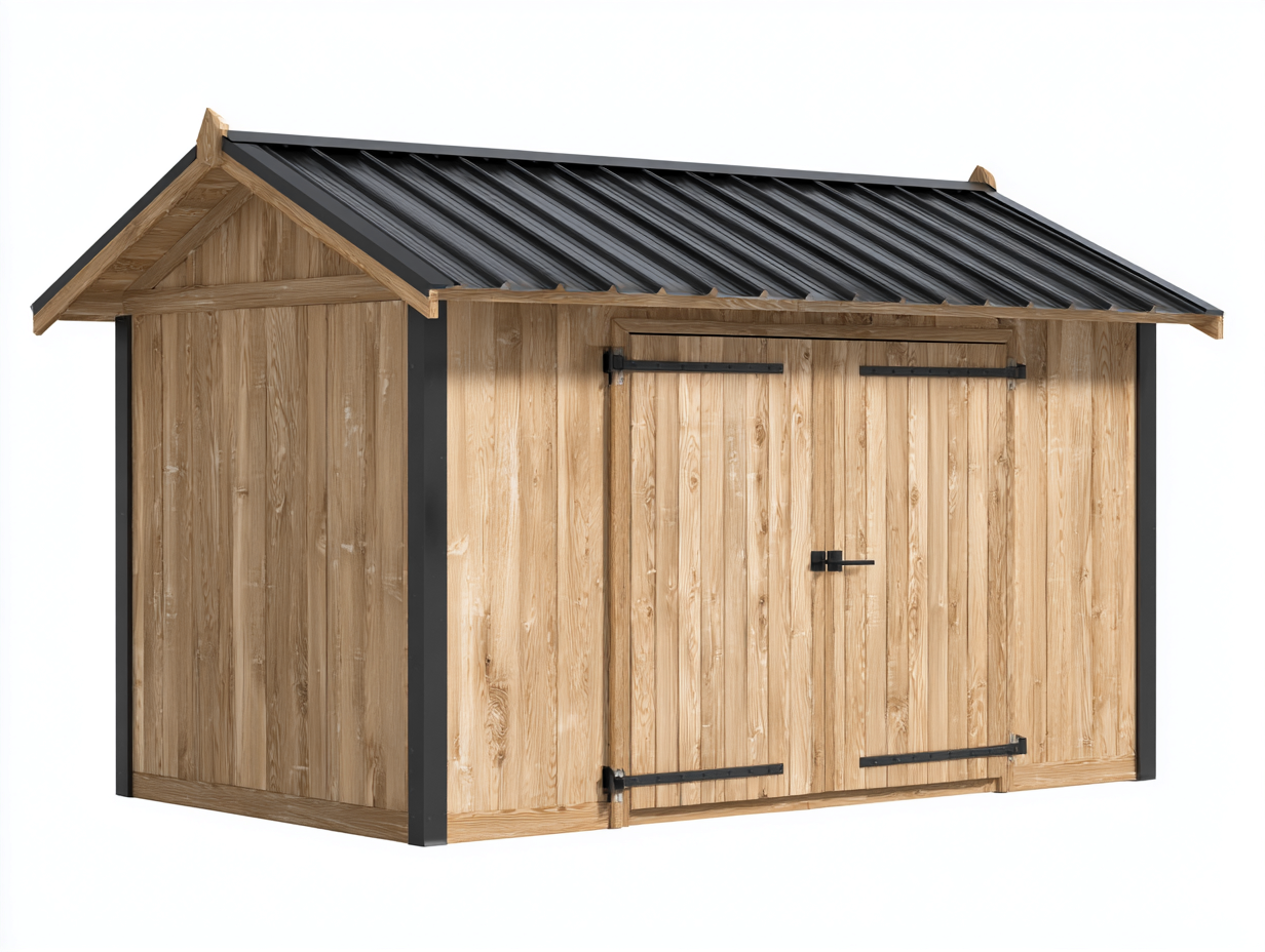 Abri de jardin bois naturel 240x180x210 cm - naturel-noir - design classique avec double porte-Havenuna