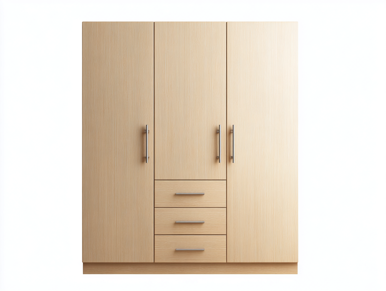 Armoire en panneaux de bois 160x55x200 cm - bois naturel - design fonctionnel avec tiroirs-Havenuna
