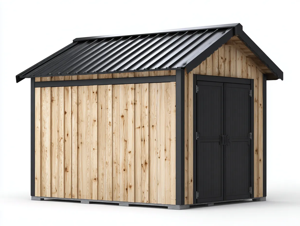 Abri de jardin en bois 240x180x200 cm - bois naturel-noir - structure robuste pour rangement extérieur-Havenuna