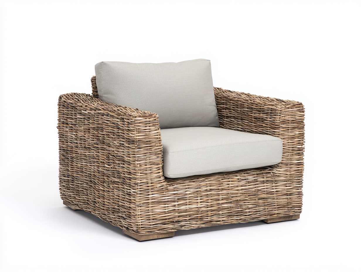 Fauteuil en rotin 90x85x75 cm - beige-marron - design naturel pour salon et véranda-Havenuna