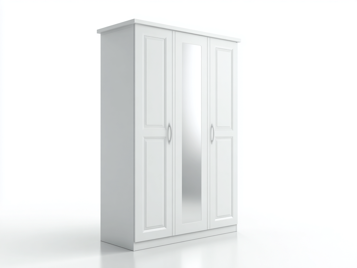 Armoire bois stratifié 180x55x200 cm - blanc - design classique avec miroir intégré-Havenuna