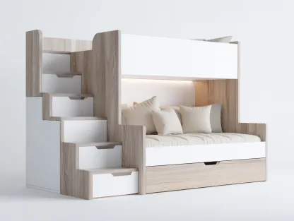 Lits superposés bois stratifié 200x120x160 cm - blanc-chêne clair - design moderne avec rangement intégré-Havenuna