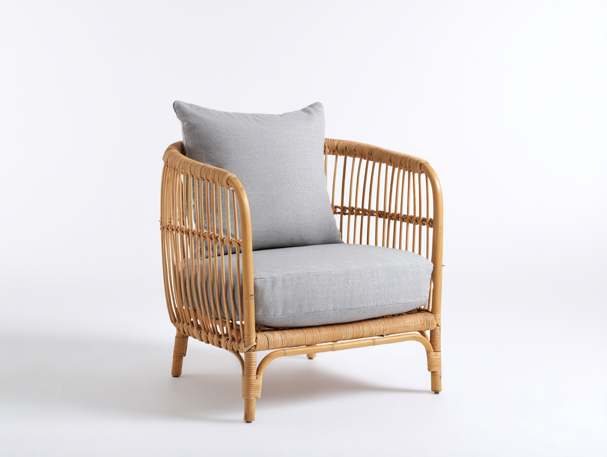 Fauteuil en rotin 75x80x78 cm - naturel-gris - design confortable pour salon ou terrasse-Havenuna