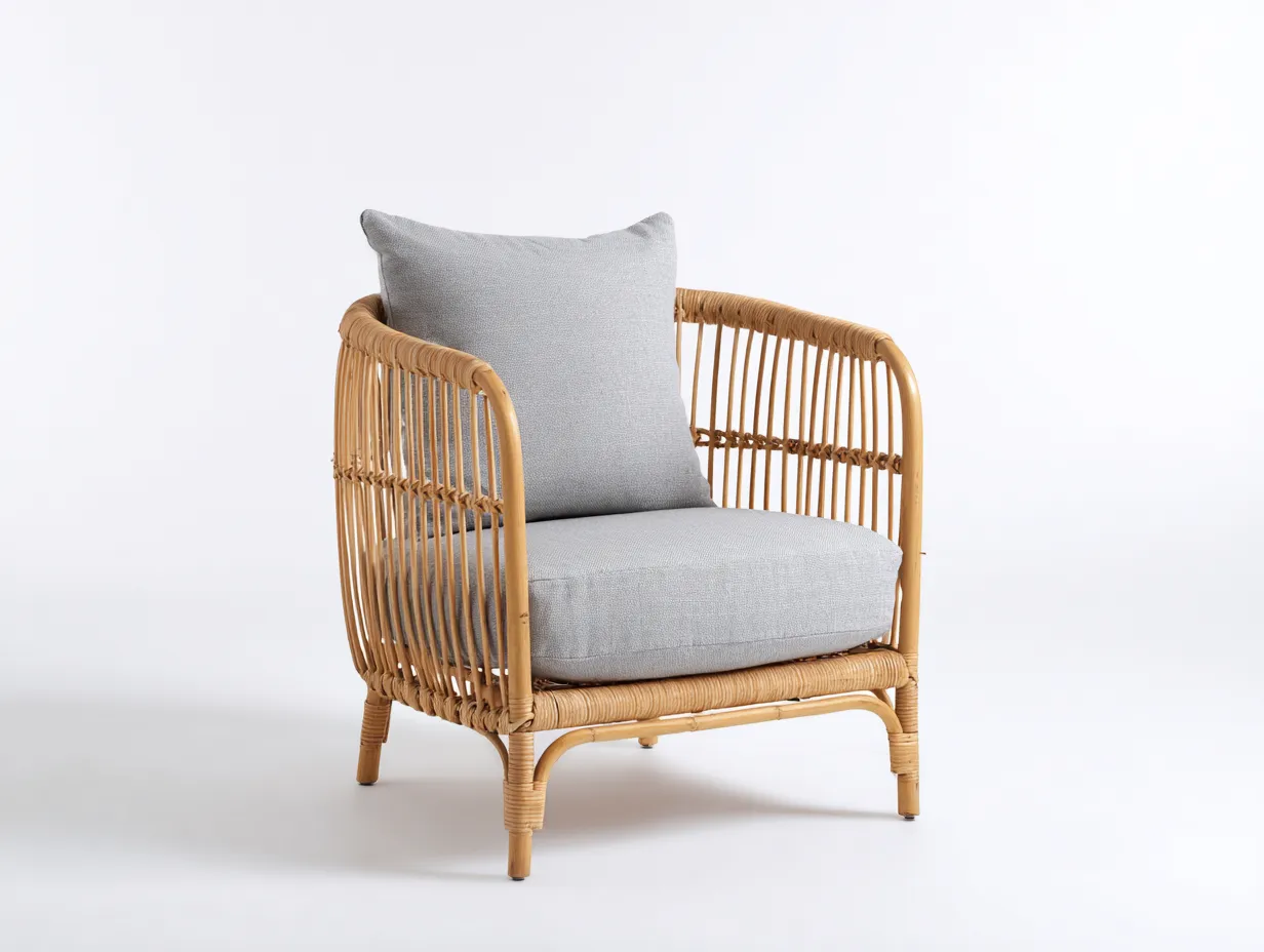 Fauteuil en rotin 75x80x78 cm - naturel-gris - design confortable pour salon ou terrasse-Havenuna