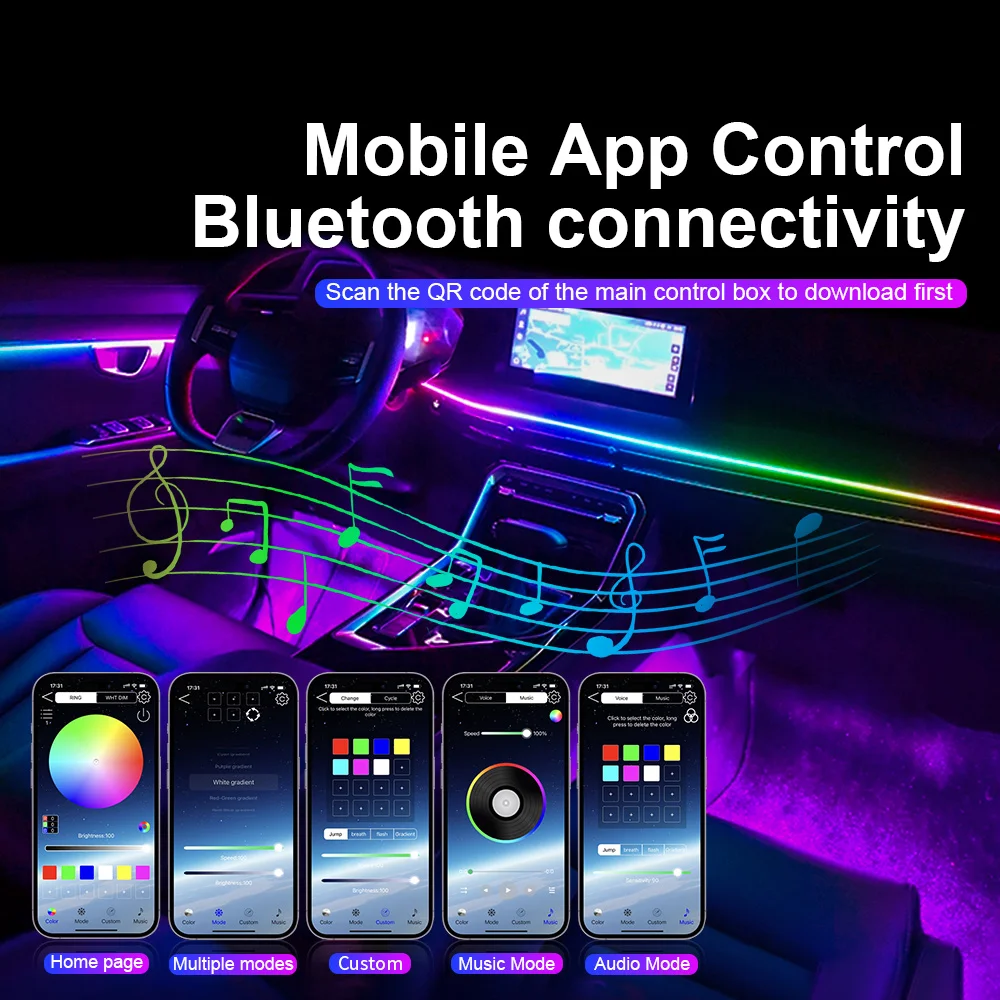 CyberGlow™ 18-in-1 Chasing Symphony Car Ambient Lighting Kit (App & Music Sync)