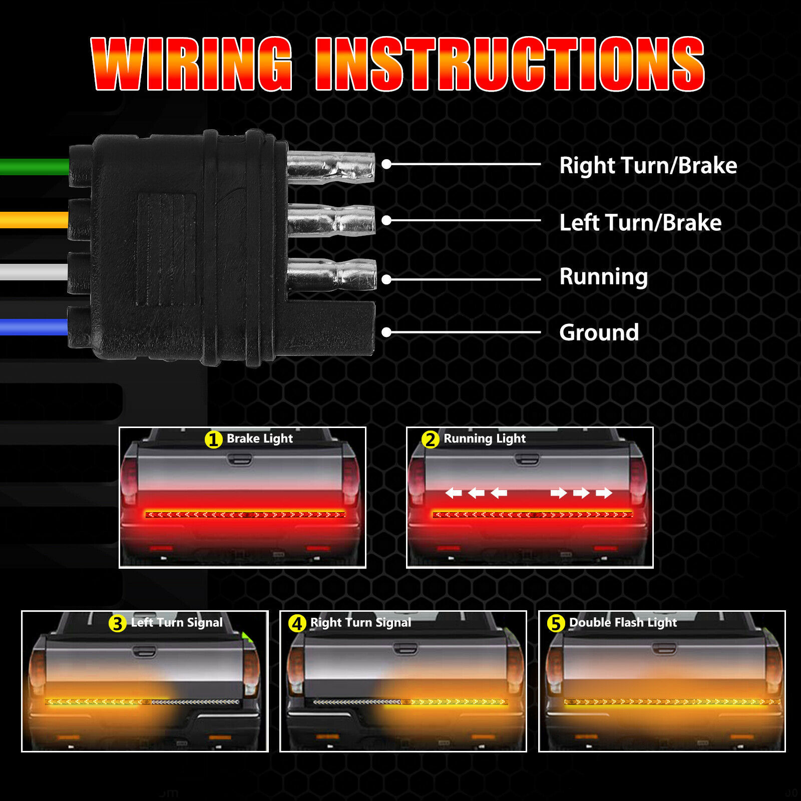 Pickup Truck Multi-function Turn Signal Flowing Herringbone Brake Light