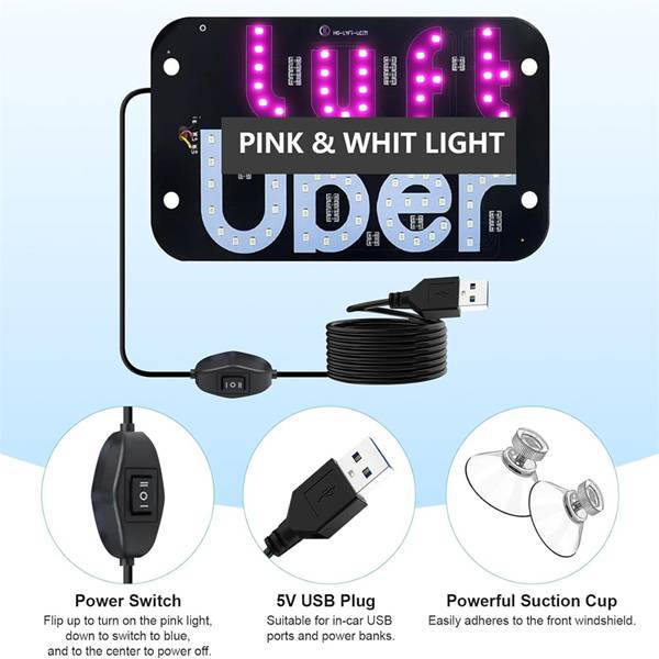 Dual-Color USB Taxi Sign | Uber & Lyft LED Light for Rideshare Drivers