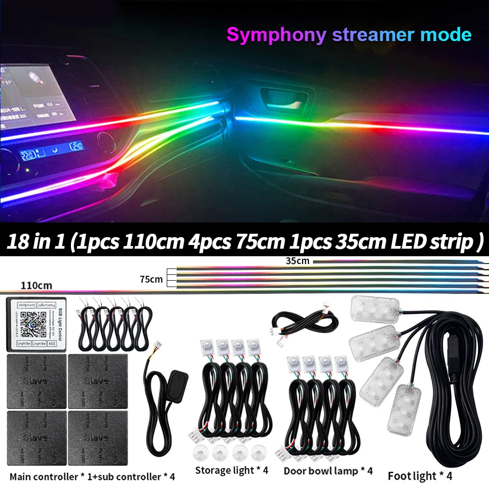 CyberGlow™ 18-in-1 Chasing Symphony Car Ambient Lighting Kit (App & Music Sync)