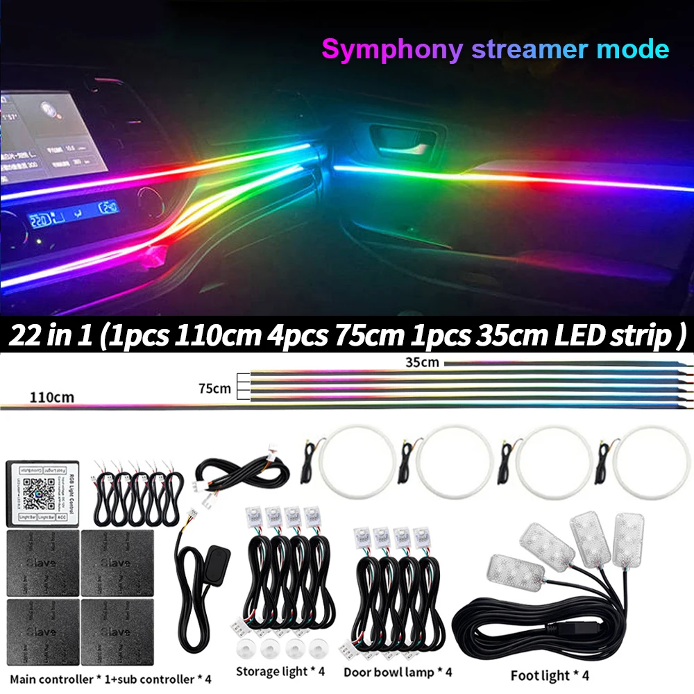 CyberGlow™ 18-in-1 Chasing Symphony Car Ambient Lighting Kit (App & Music Sync)