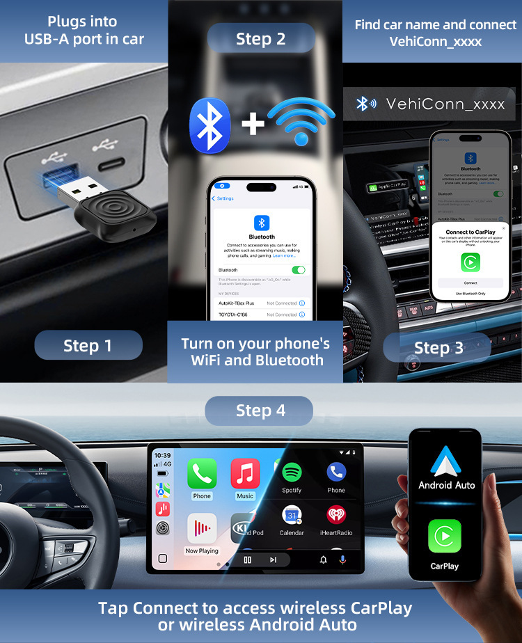 2-in-1 Wireless CarPlay & Android Auto Adapter | Plug-and-Play
