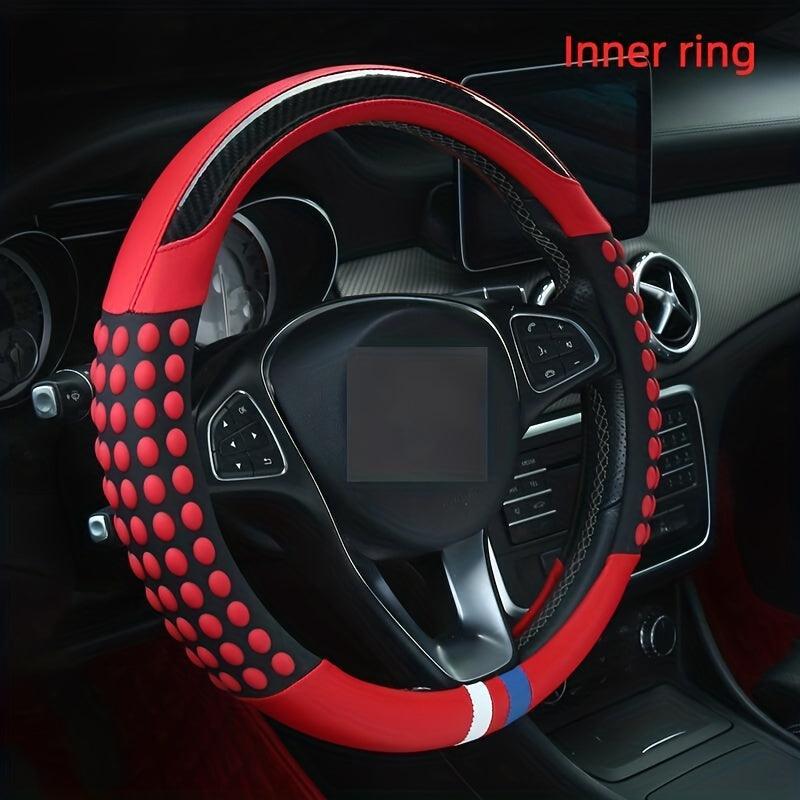 PU Leather Steering Wheel Cover with Inner Rim - Fits Most Cars (161-252mm)-Greetlamp