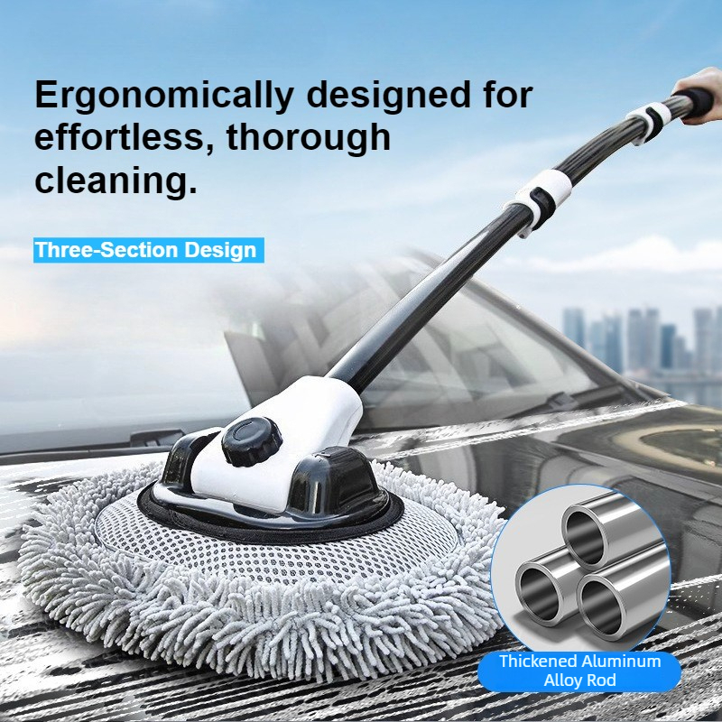The 3‑Section Telescopic Car Wash Mop | 15° Bent Head + Ultra‑Soft Microfiber – No More Scratches