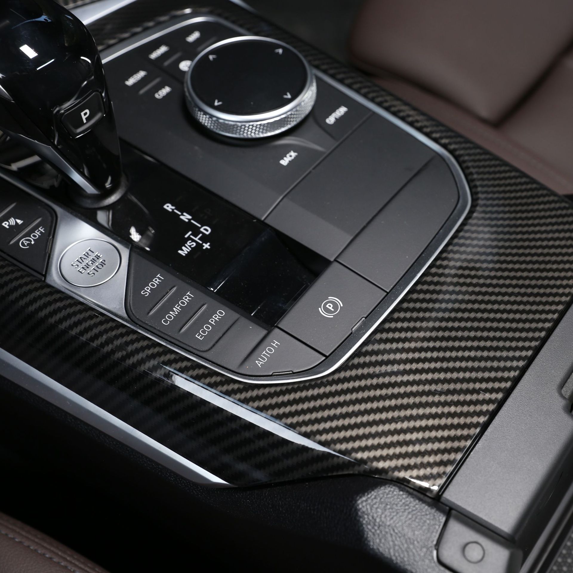 Real 3D Dry Carbon Fiber Center Console Gear Shift Panel Cover Compatible with 2020 BMW 3 Series (G20) - LHD Only