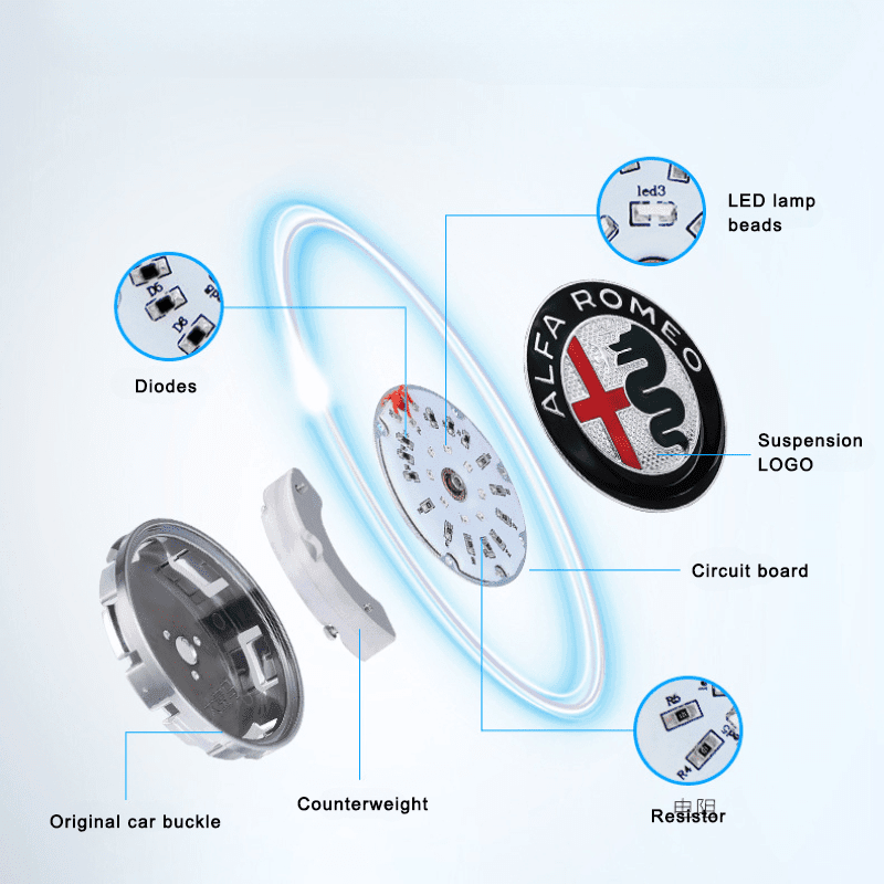 Suitable For Alfa Romeo Magnetic Suspension Hub Caps & LED Suspension Luminous Wheel Hub Lights-Greetlamp