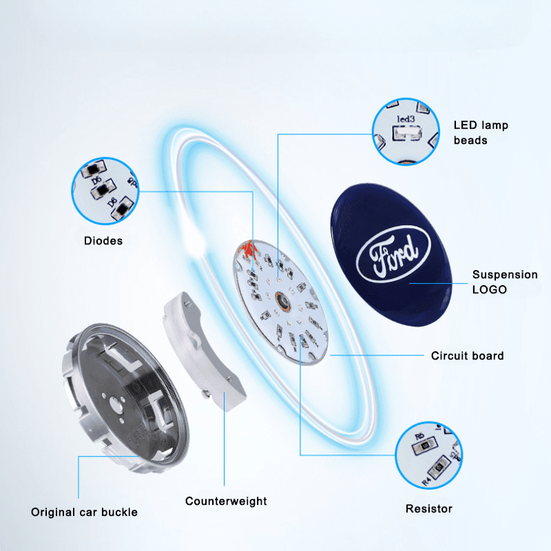 Suitable For Ford Magnetic Suspension Hub Caps & LED Suspension Luminous Wheel Hub Lights-Greetlamp