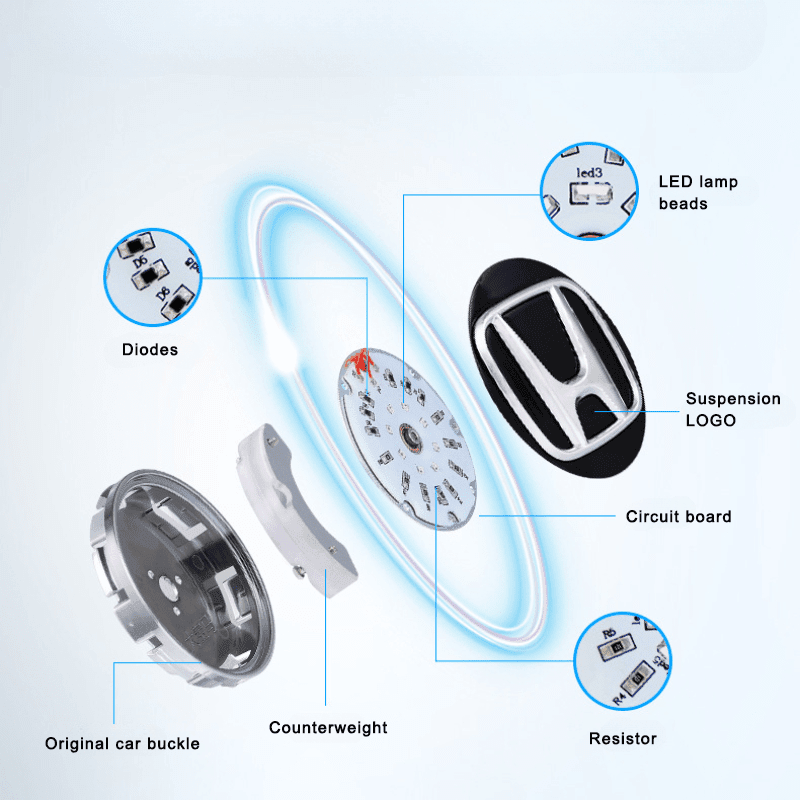 Suitable For Honda Magnetic Suspension Hub Caps & LED Suspension Luminous Wheel Hub Lights-Greetlamp