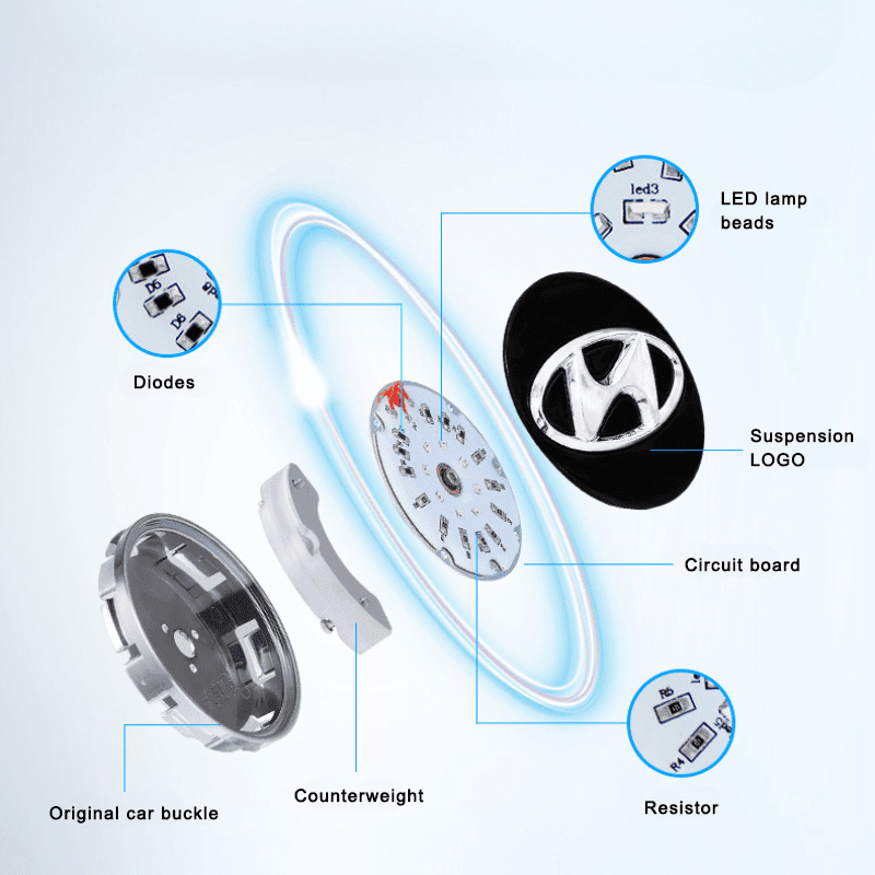 Suitable For Hyundai Magnetic Suspension Hub Caps & LED Suspension Luminous Wheel Hub Lights-Greetlamp