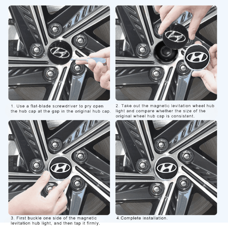 Suitable For Hyundai Magnetic Suspension Hub Caps & LED Suspension Luminous Wheel Hub Lights-Greetlamp