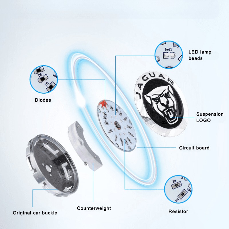 Suitable For Jaguar Magnetic Suspension Hub Caps & LED Suspension Luminous Wheel Hub Lights-Greetlamp