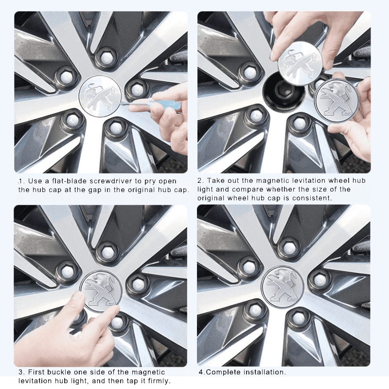 Suitable For Peugeot Magnetic Suspension Hub Caps & LED Suspension Luminous Wheel Hub Lights-Greetlamp