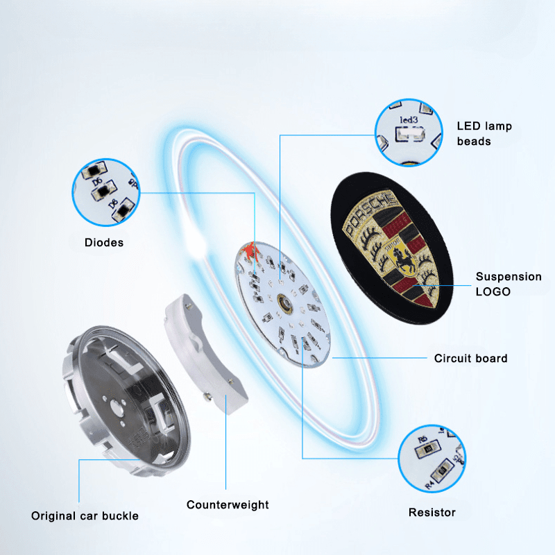 Suitable For Porsche Magnetic Suspension Hub Caps & LED Suspension Luminous Wheel Hub Lights-Greetlamp