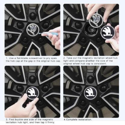 Suitable For Škoda Magnetic Suspension Hub Caps & LED Suspension Luminous Wheel Hub Lights-Greetlamp