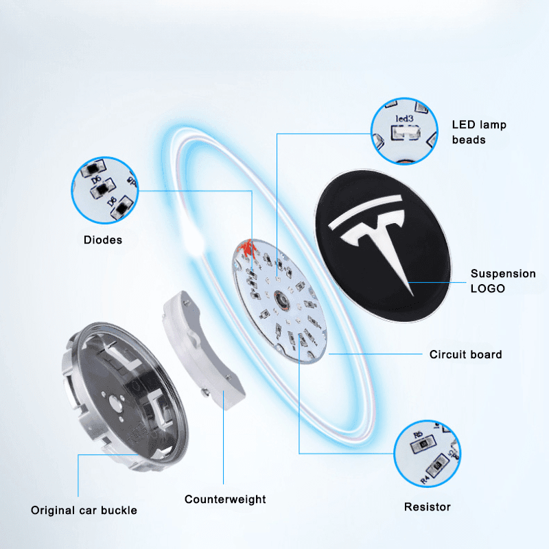 Suitable For Tesla Magnetic Suspension Hub Caps & LED Suspension Luminous Wheel Hub Lights-Greetlamp