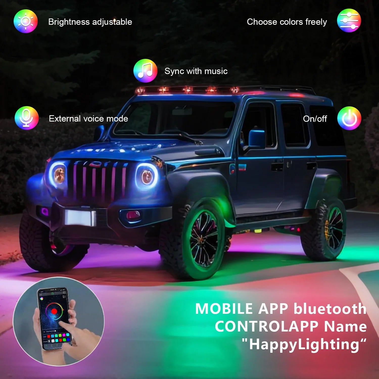 RGB Chassis Light APP Control Ambient Light LED Car Neon Light-Greetlamp