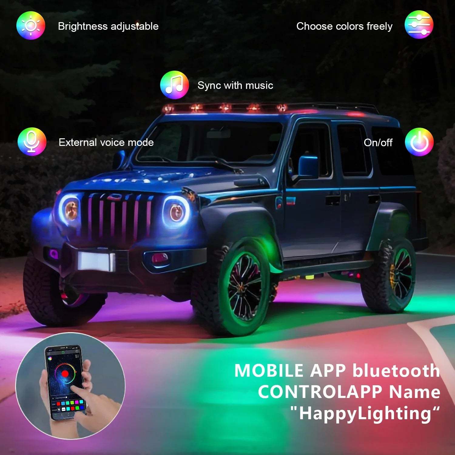 RGB Chassis Light APP Control Ambient Light LED Car Neon Light-Greetlamp