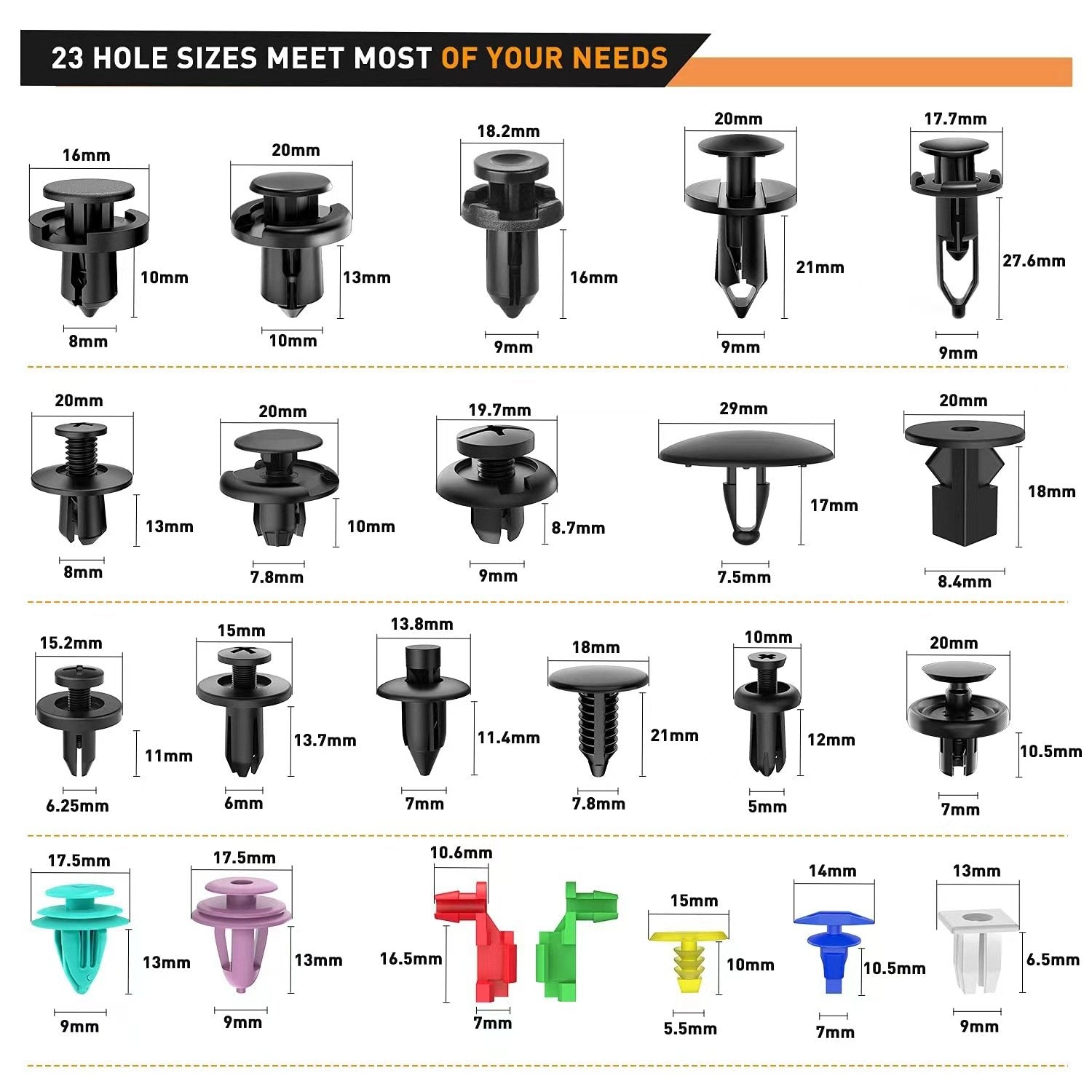 725-Piece Car Body Fastener Kit — Automotive Expansion Screws and Plastic Clips