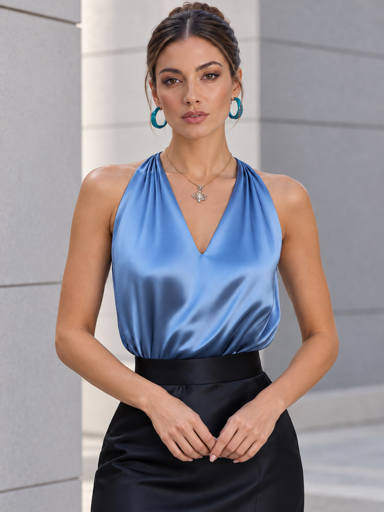Halter V‑Neck Satin Camisole Greek Goddess Sleeveless Tank Top for Women