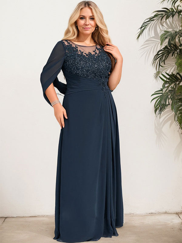 A-Line/Princess Scoop Floor-Length Mother of the Bride Dresses with Pleated & Sequins