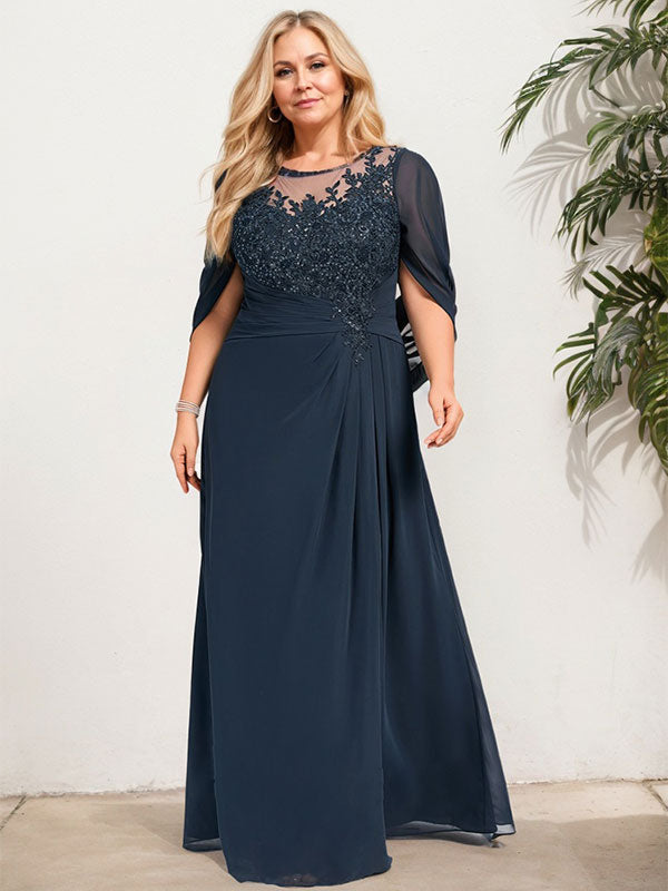 A-Line/Princess Scoop Floor-Length Mother of the Bride Dresses with Pleated & Sequins
