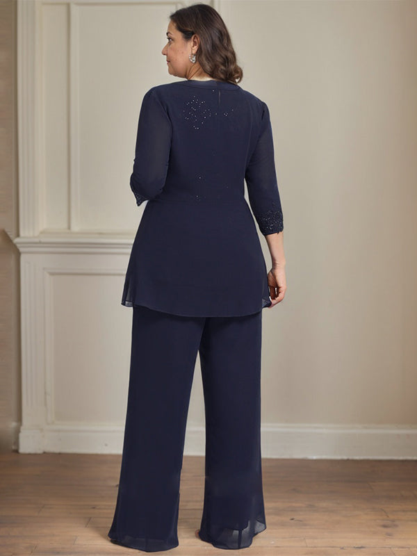 Jumpsuit/Pantsuit Separates Scoop Floor-Length Chiffon Lace Mother of the Bride Dress With Sequins